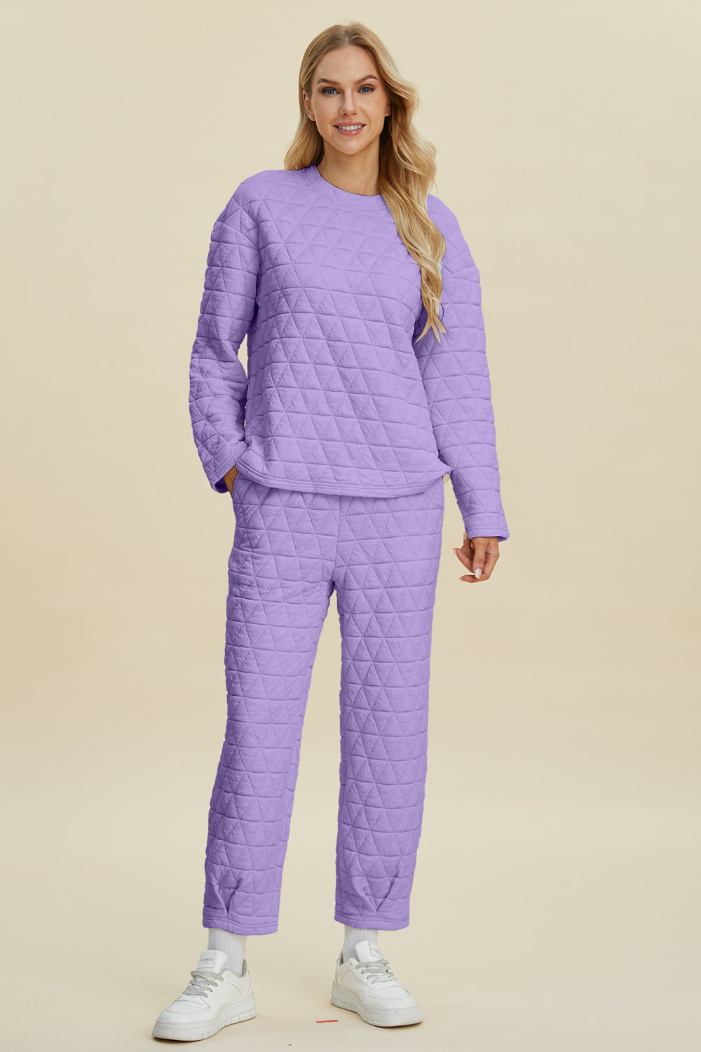 Double Take Full Size Texture Round Neck Long Sleeve Top and Pants Set Double Take Full Size Texture Round Neck Long Sleeve Top and Pants Set
