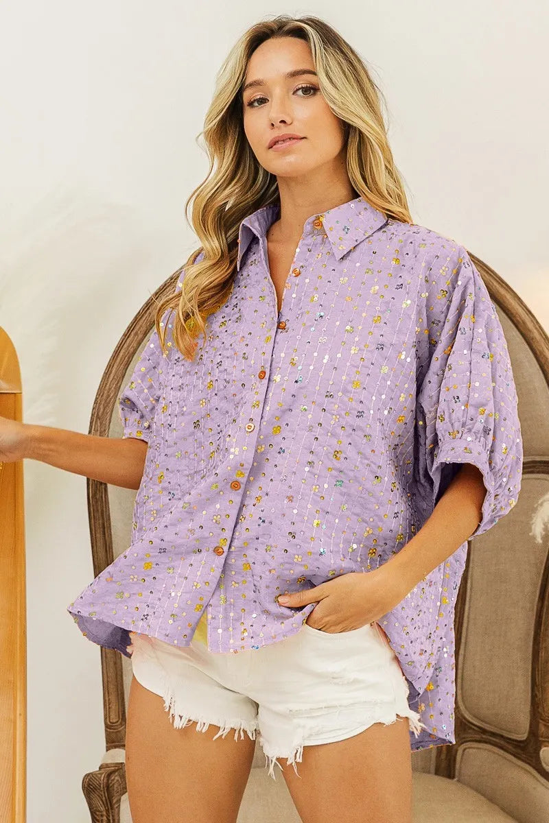 BiBi Sequin Striped Short Dolman Sleeve Blouse 71da0fb9f5ae440fb5592cec91abe603-Max-Origin