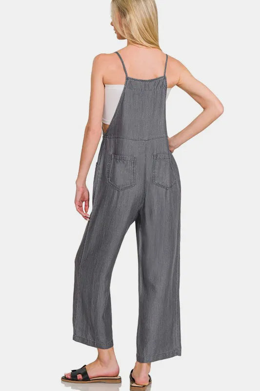 Zenana Washed Adjustable Strap Wide Leg Denim Overalls 7205e593-e403-41d8-aab4-5db803e33976-Max
