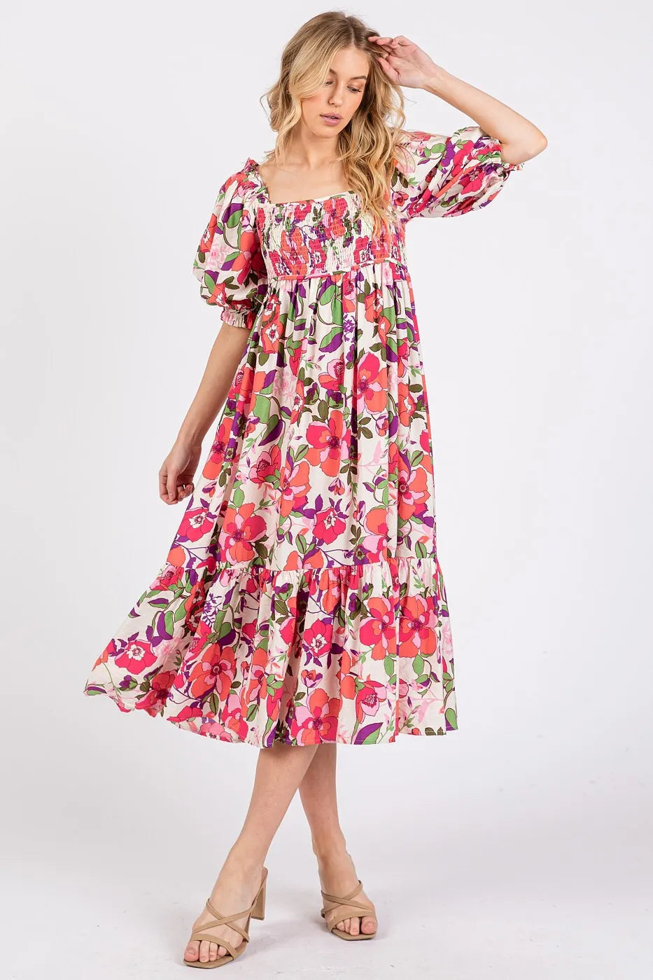 Mittoshop Flower Print Puff Sleeve Ruffle Smocked Midi Dress 723118d0e24a48beaa130a23da1673df-Max-Origin