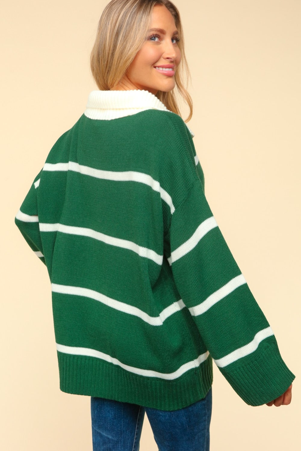 Haptics Collared Neck Striped Contrast Sweater Haptics Collared Neck Striped Contrast Sweater - TopFashionHQ
