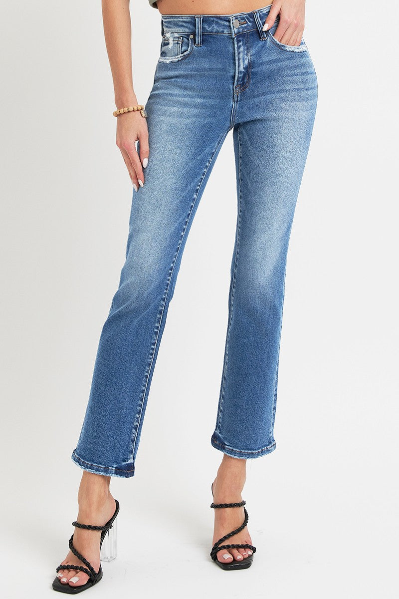 RISEN Full Size Mid Rise Ankle Straight Jeans with Pockets RISEN Full Size Mid Rise Ankle Straight Jeans with Pockets - TopFashionHQ