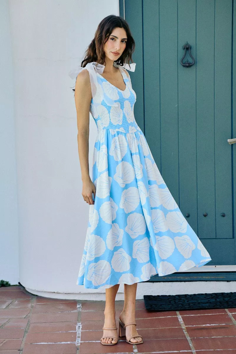 SO ME Shell Smocked Bodice Shoulder Tie Lined Midi Dress 728f10a7-877d-4e67-8c0d-b24d280309d2-Max-Origin