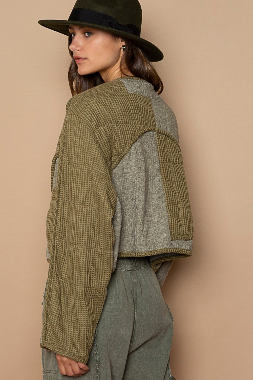 POL Quilted Knit Viding Detail Knit Patch Jacket POL Quilted Knit Viding Detail Knit Patch Jacket