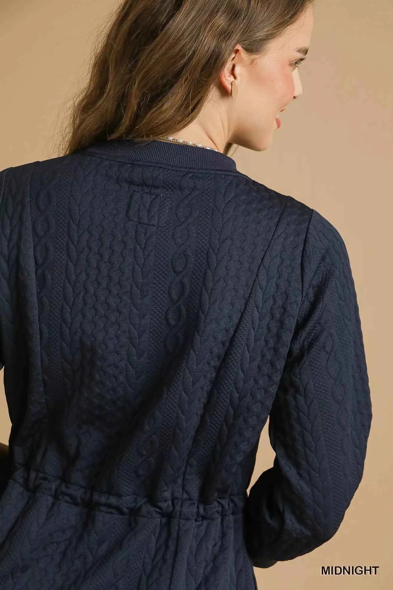 Umgee Drawstring Cable Knit Mini Dress with Pockets Umgee Drawstring Cable Knit Mini Dress with Pockets