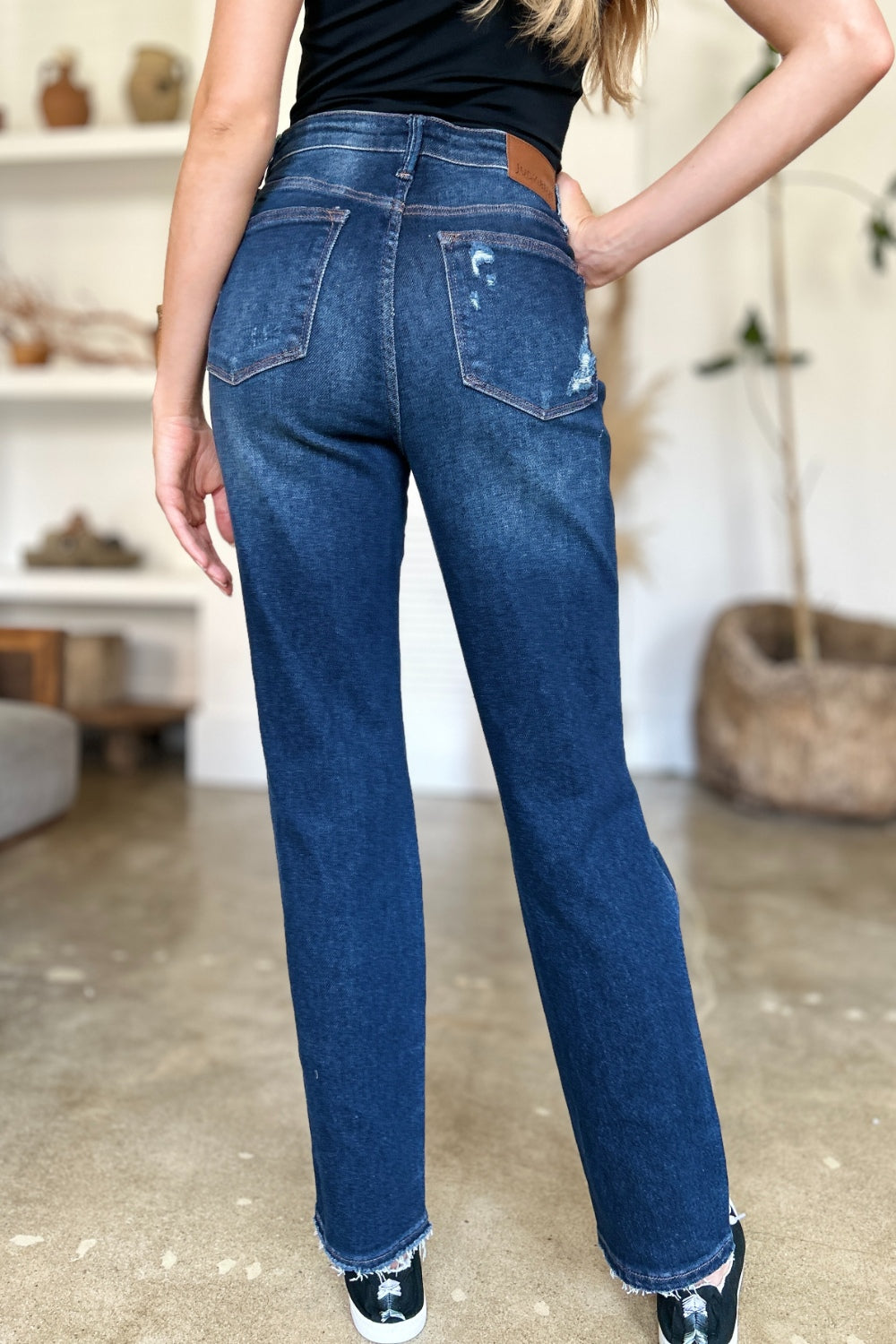 Judy Blue Full Size High Waist Rigid Magic Heavy Destroy Straight Jeans Judy Blue Full Size High Waist Rigid Magic Heavy Destroy Straight Jeans - TopFashionHQ