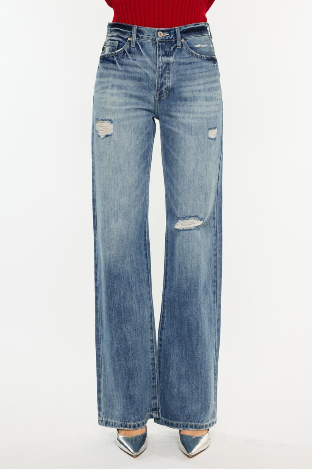 Kancan Distressed High Waist Bootcut Jeans Kancan Distressed High Waist Bootcut Jeans - TopFashionHQ