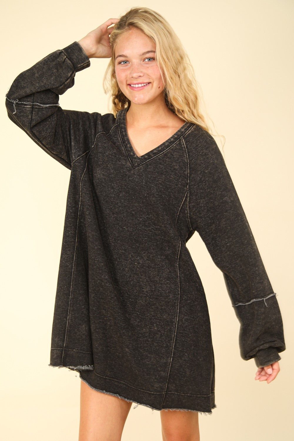 VERY J Mineral Washed Oversized A-Line Mini Dress VERY J Mineral Washed Oversized A-Line Mini Dress - TopFashionHQ