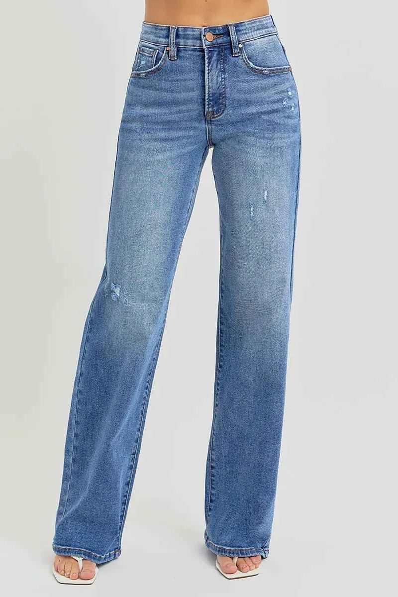 RISEN Full Size Tummy Control Elastic Band High Rise Wide Jeans Plus Size RISEN Full Size Tummy Control Elastic Band High Rise Wide Jeans Plus Size