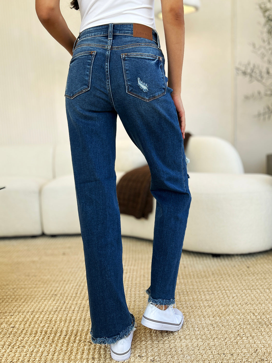 Judy Blue Full Size Mid Rise Distressed Raw Hem Jeans Judy Blue Full Size Mid Rise Distressed Raw Hem Jeans - TopFashionHQ