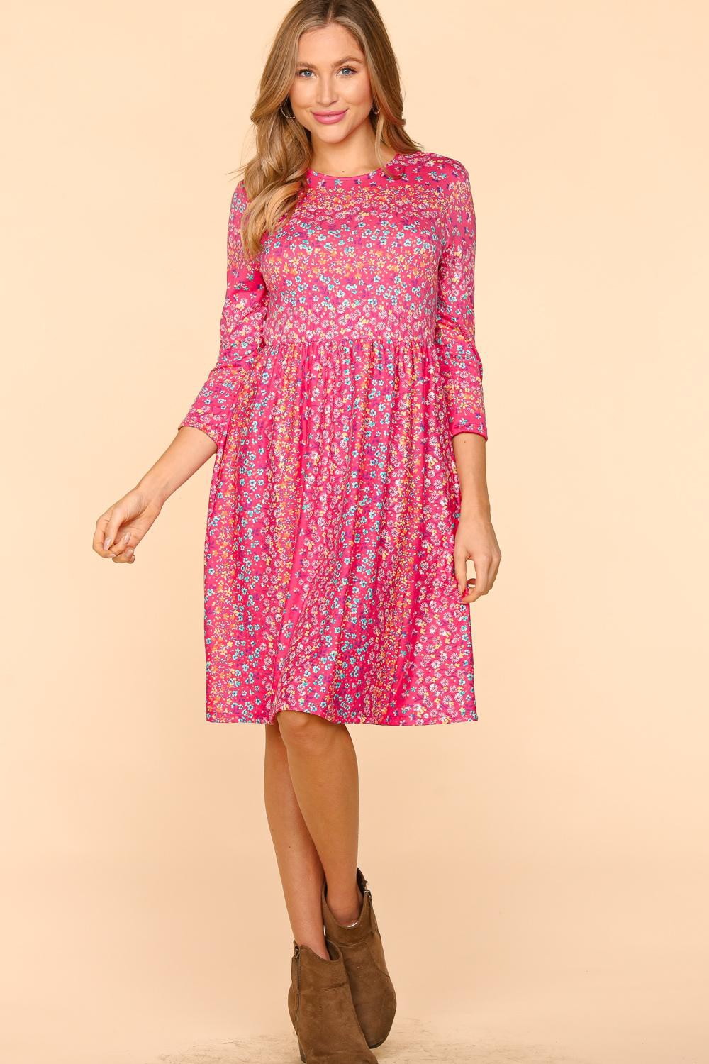 Haptics Round Neck Floral Dress with Pockets Haptics Round Neck Floral Dress with Pockets - TopFashionHQ