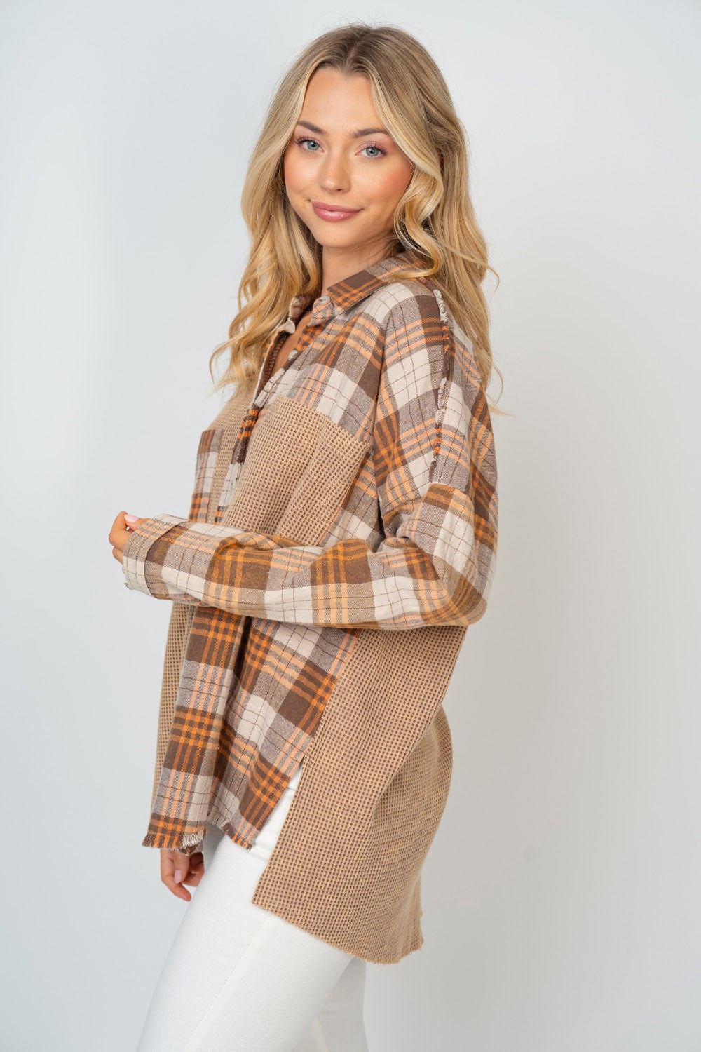 White Birch Full Size Contrast Plaid Button Down Shirt White Birch Full Size Contrast Plaid Button Down Shirt - TopFashionHQ