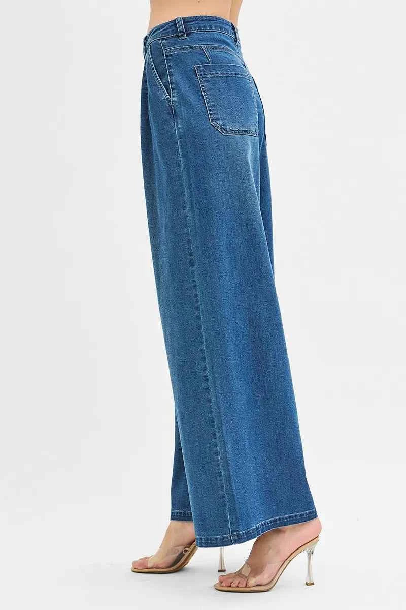 RISEN Mid Rise Fit Wide Leg Knit Denim Look Jeans RISEN Mid Rise Fit Wide Leg Knit Denim Look Jeans
