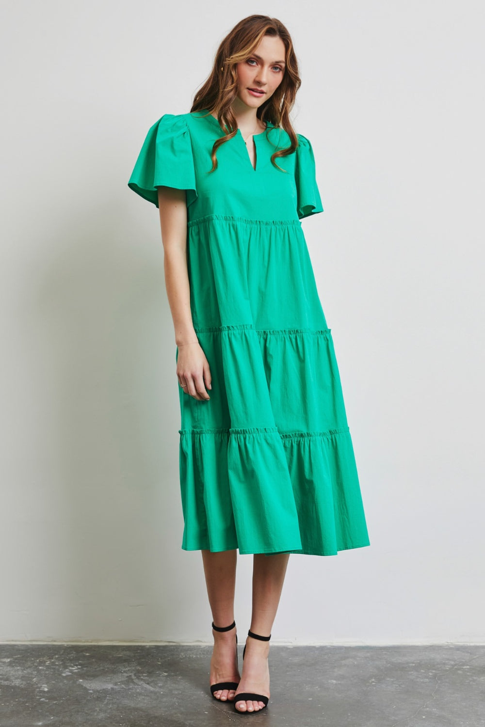 HEYSON Full Size Cotton Poplin Ruffled Tiered Midi Dress HEYSON Full Size Cotton Poplin Ruffled Tiered Midi Dress - TopFashionHQ