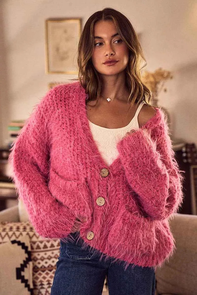 SO ME Soft Touch Hairy Loose Fit Cozy Sweater Cardigan SO ME Soft Touch Hairy Loose Fit Cozy Sweater Cardigan