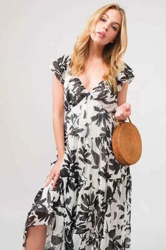 And The Why Ruffled Sleeve Tiered Floral Print Maxi Dress And The Why Ruffled Sleeve Tiered Floral Print Maxi Dress