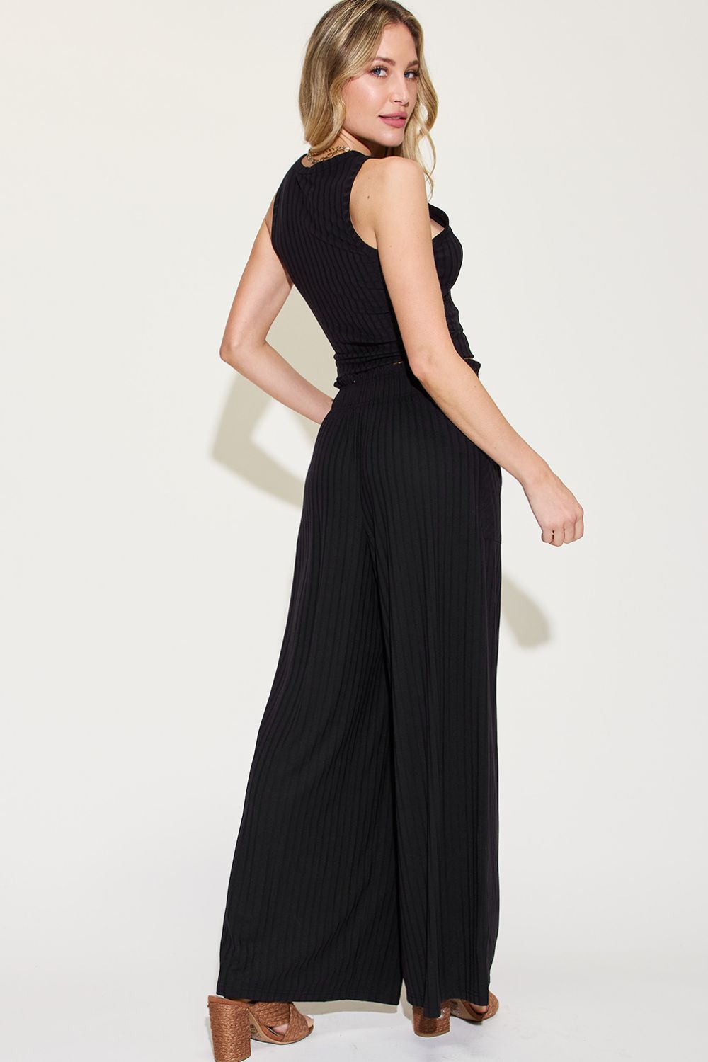 Basic Bae Full Size Ribbed Tank and Wide Leg Pants Set Basic Bae Full Size Ribbed Tank and Wide Leg Pants Set - TopFashionHQ