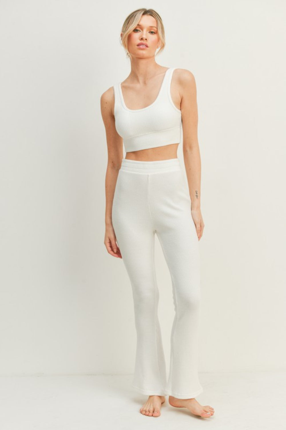 Kimberly C Waffle Tank and High Waist Flare Pants Set Kimberly C Waffle Tank and High Waist Flare Pants Set - TopFashionHQ