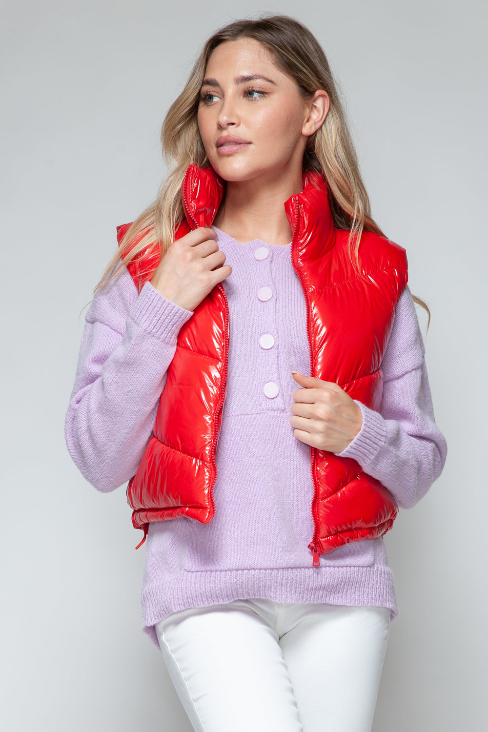 Snobbish Zip Up Turtleneck Shiny Quilted Vest Snobbish Zip Up Turtleneck Shiny Quilted Vest - TopFashionHQ