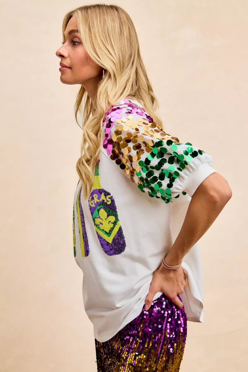BiBi Sequin Mardi Gras Bottles Spangled Sleeve Top 76496d46240e41609482623a88e13627-Max-Origin