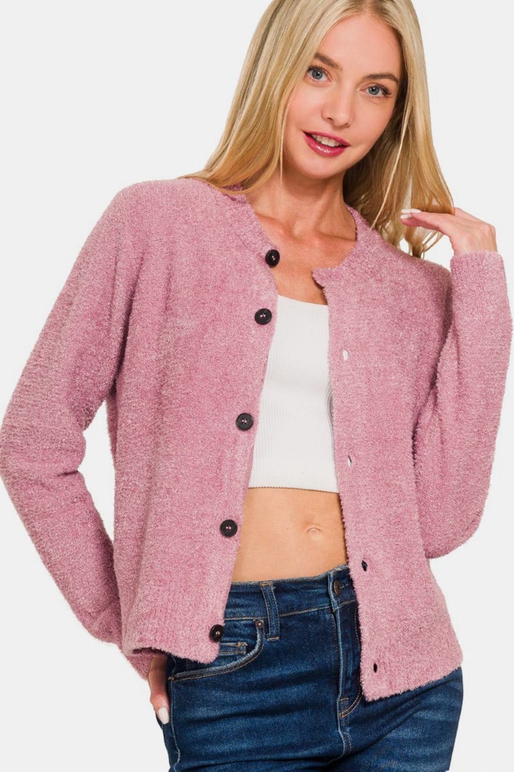 Zenana Button Down Long Sleeve Sweater Cardigan Zenana Button Down Long Sleeve Sweater Cardigan
