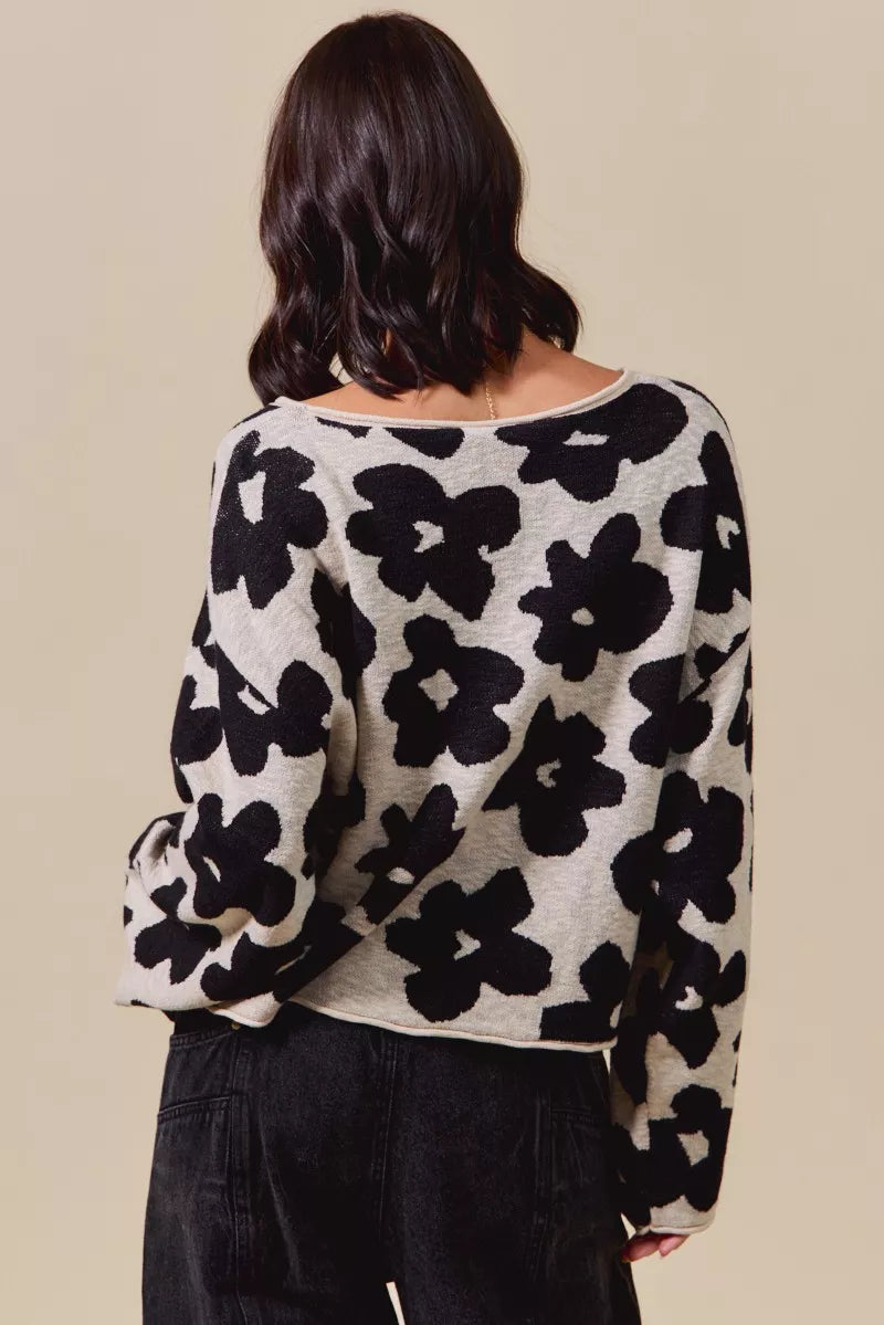SO ME Loose Fit Flower Lightweight Sweater Top 76a8164860bc402185886279afd57038-Max-Origin