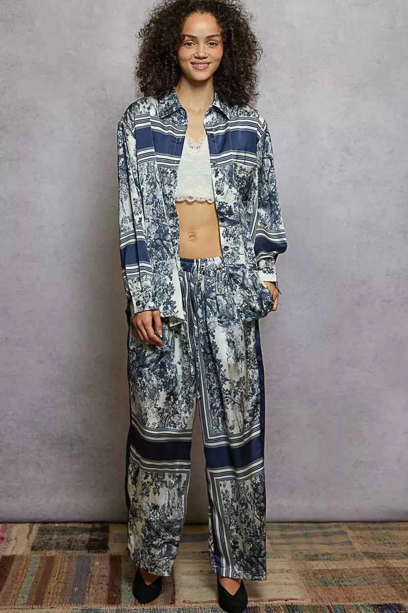 POL Floral Printed Woven Wide Leg Drawstring Pants POL Floral Printed Woven Wide Leg Drawstring Pants