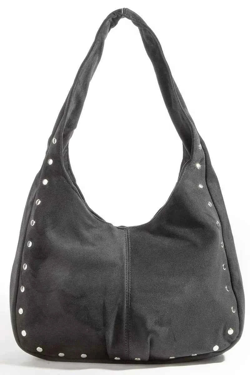 Fame Faux Suede Studded Trim Hobo Bag Fame Faux Suede Studded Trim Hobo Bag