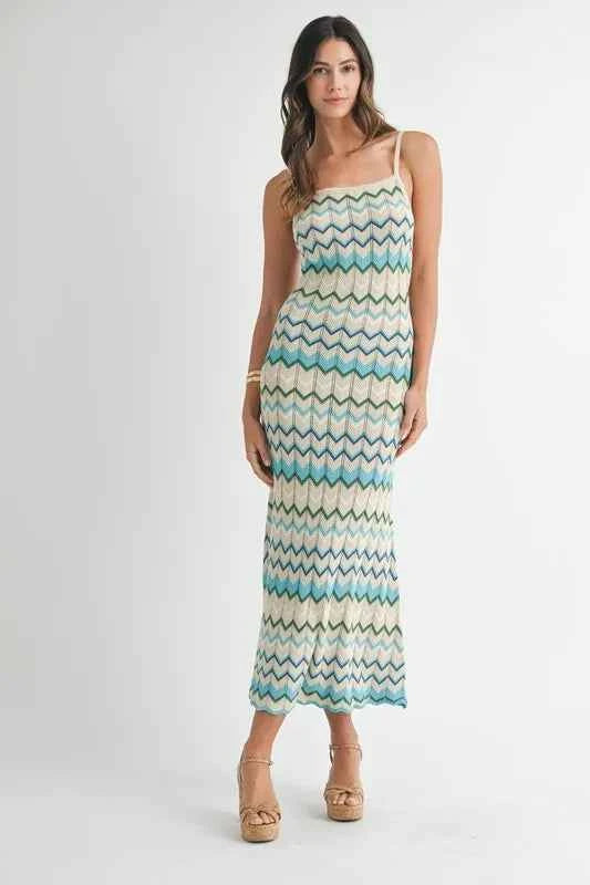 MABLE Lightweight Pointelle Chevron Knit Maxi Dress MABLE Lightweight Pointelle Chevron Knit Maxi Dress