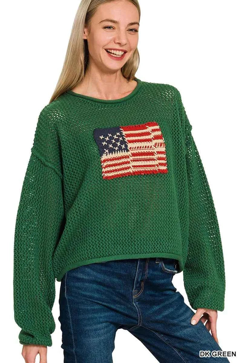 Zenana Zenana American Flag Crew Neck Sweater Zenana Zenana American Flag Crew Neck Sweater