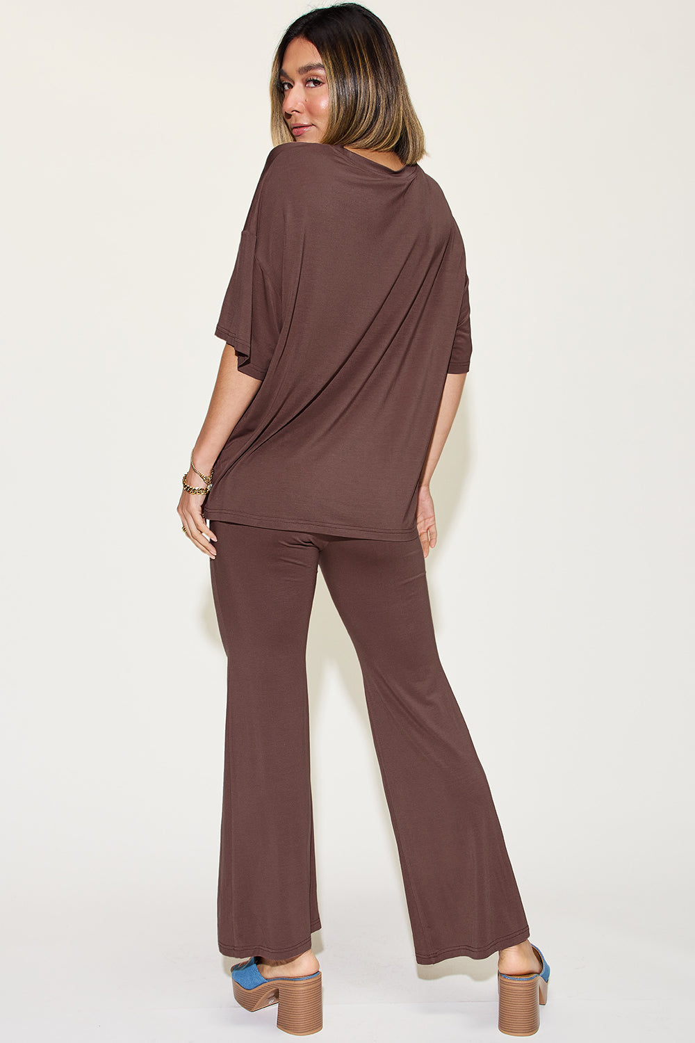 Basic Bae Full Size Bamboo Drop Shoulder T-Shirt and Flare Pants Set Basic Bae Full Size Bamboo Drop Shoulder T-Shirt and Flare Pants Set