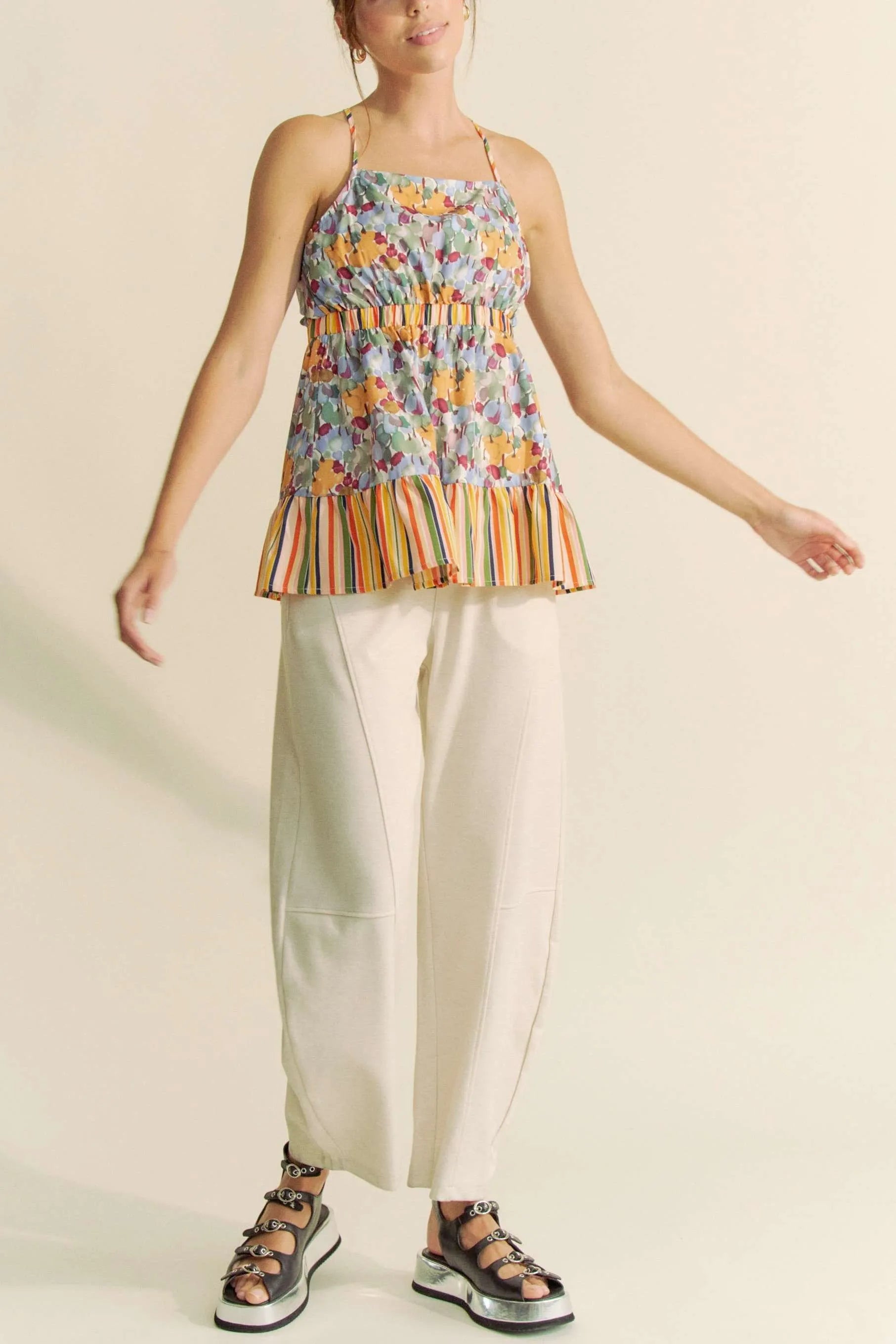 Davi & Dani Floral Smocked Sleeveless Ruffle Back Tie Top 772cac4d7ebf499585c486731b41ccfa-Max-Origin