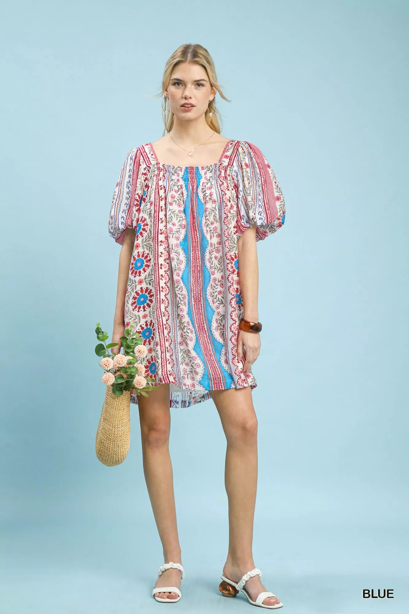 Umgee Mixed Print Puff Sleeve Mini Dress 772ddc21-c72e-4d53-b4b8-bca3105696e1-Max-Origin