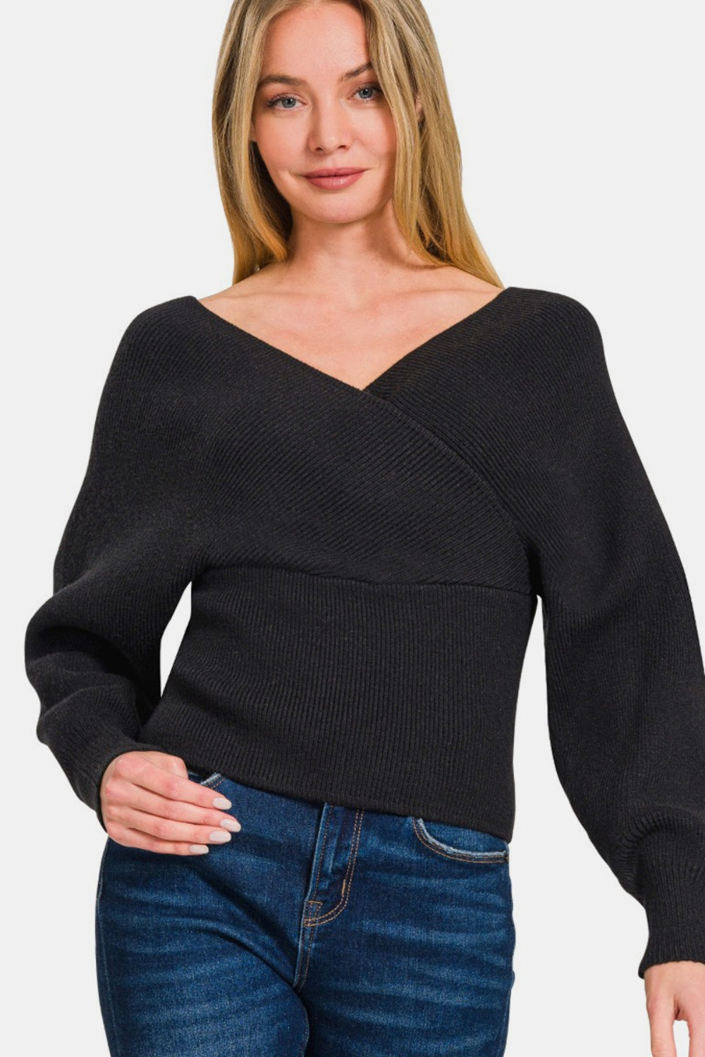 Zenana Cross Wrap Rib Long Sleeve Sweater Zenana Cross Wrap Rib Long Sleeve Sweater - TopFashionHQ
