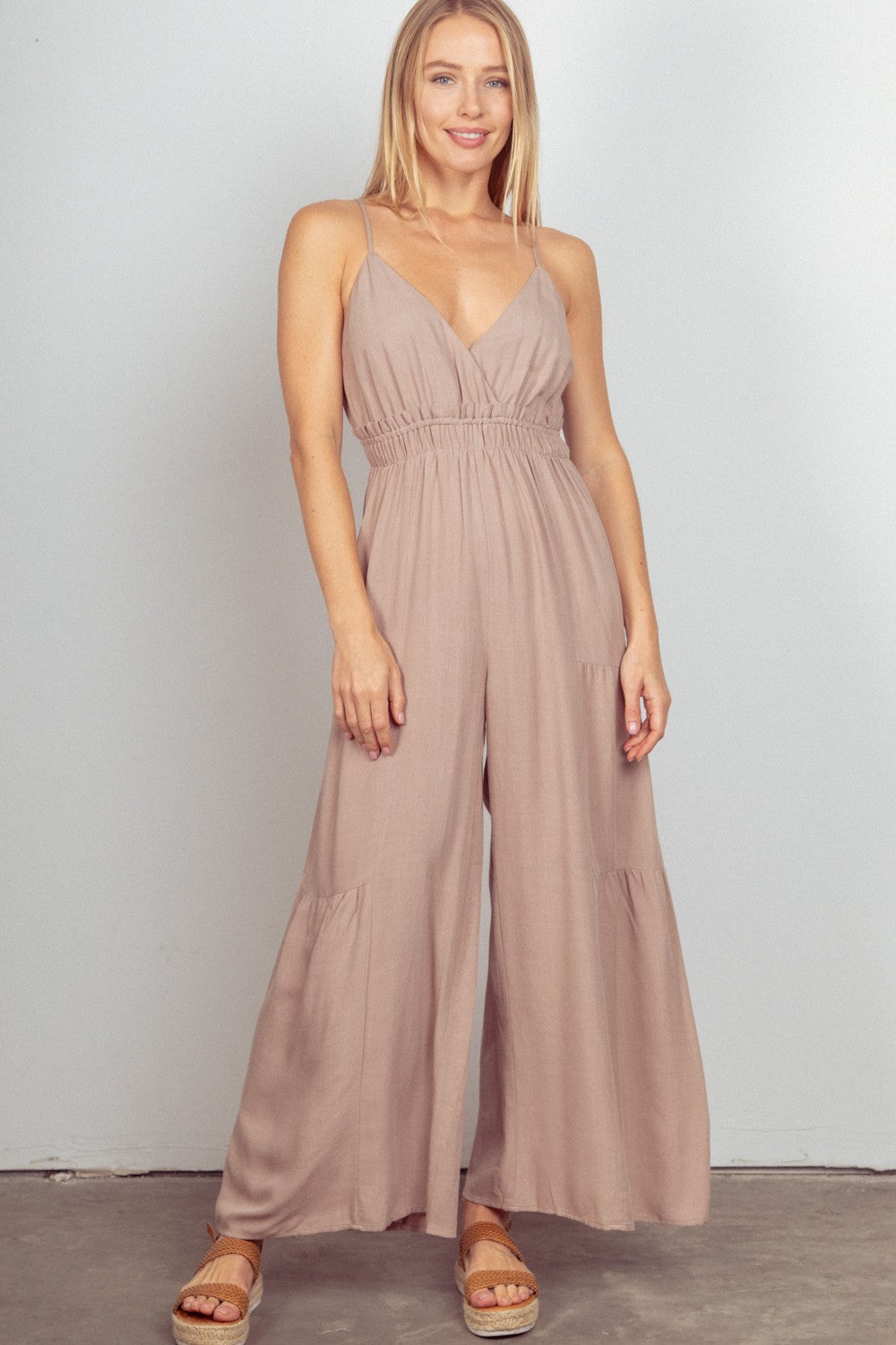 VERY J Sleeveless Ruched Wide Leg Jumpsuit VERY J Sleeveless Ruched Wide Leg Jumpsuit - TopFashionHQ