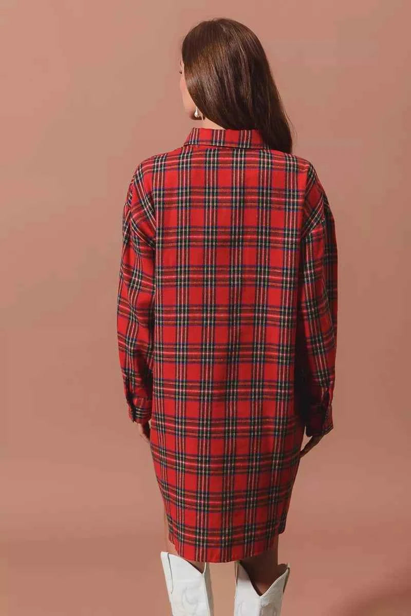 SO ME Christmas Checker Plaid Button Up Shirt Dress SO ME Christmas Checker Plaid Button Up Shirt Dress