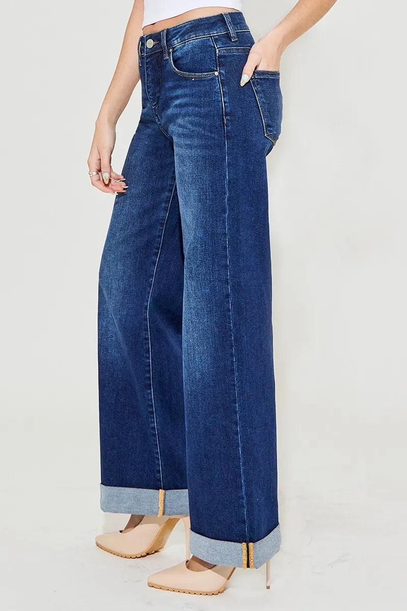 RISEN Full Size Tummy Control High Rise Wide Leg Cuffed Jeans Plus Size 77f0a01a60454328a55d90f9b9026f01-Max-Origin