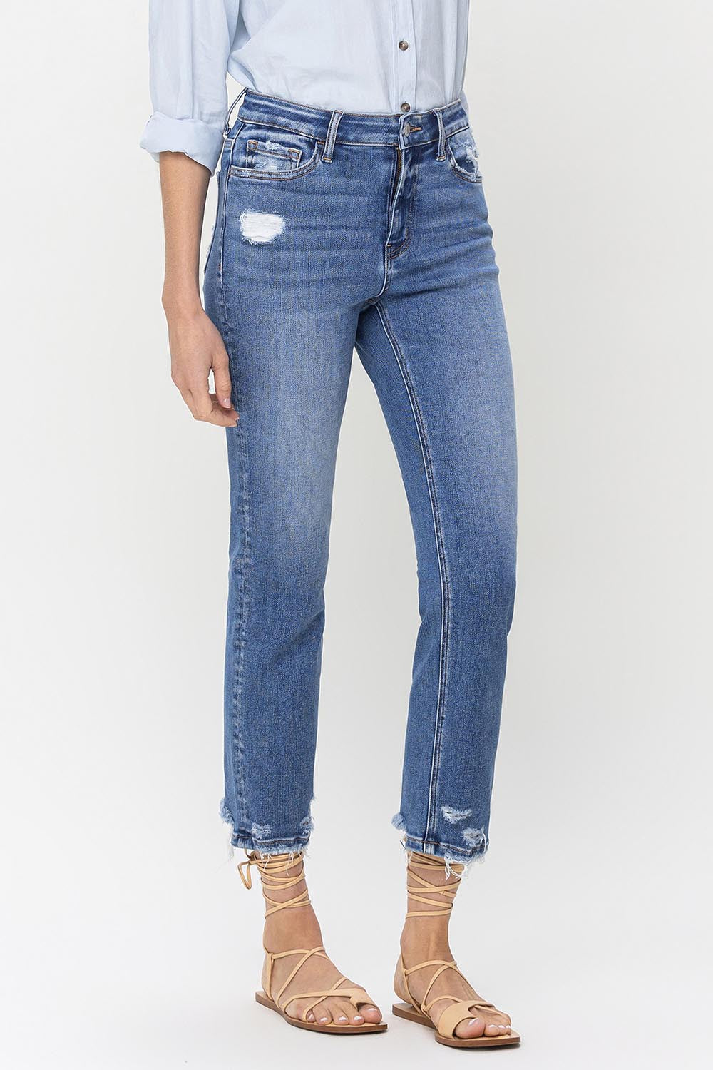 Lovervet High Rise Raw Hem Straight Jeans Lovervet High Rise Raw Hem Straight Jeans - TopFashionHQ