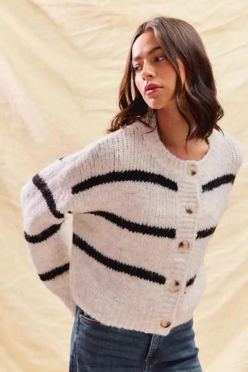 SO ME Stripe Soft Touch Button Cozy Sweater Cardigan SO ME Stripe Soft Touch Button Cozy Sweater Cardigan