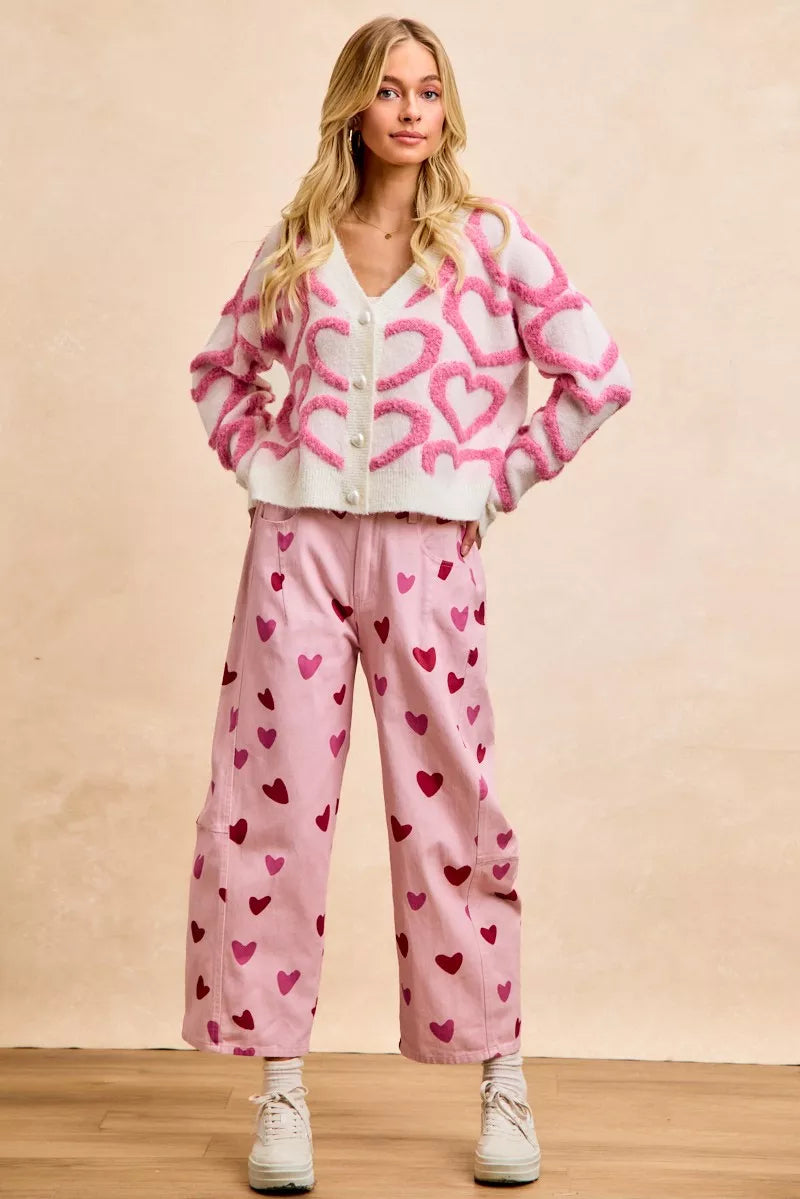 BiBi Textured Heart Buttoned V Neck Cardigan 780e21621e104a1e901d2b8208e34825-Max-Origin