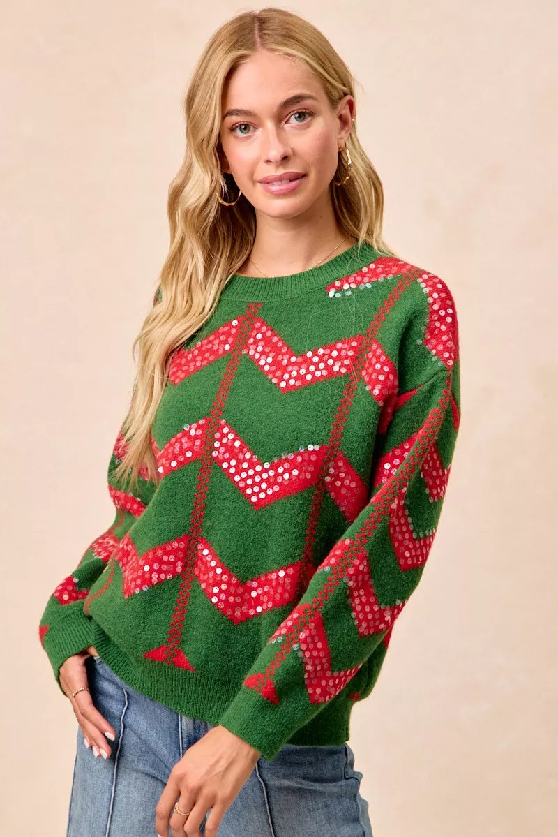 BiBi Christmas Theme Chevron Sequins Detail Sweater 7833ae194e4246df9c36eee66ebf4707-Max-Origin