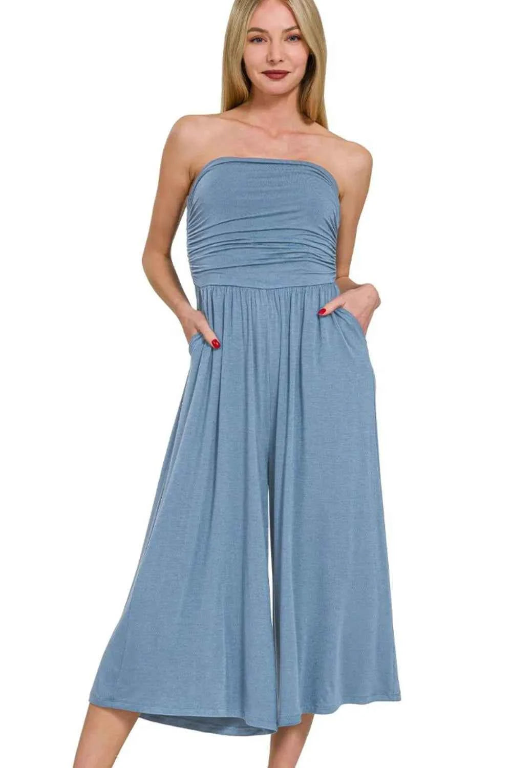 Zenana Double Layered Strapless Tube Top Jumpsuit Zenana Double Layered Strapless Tube Top Jumpsuit