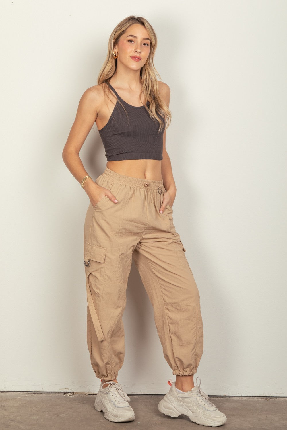 VERY J Elastic Waist Woven Cargo Pants VERY J Elastic Waist Woven Cargo Pants - TopFashionHQ