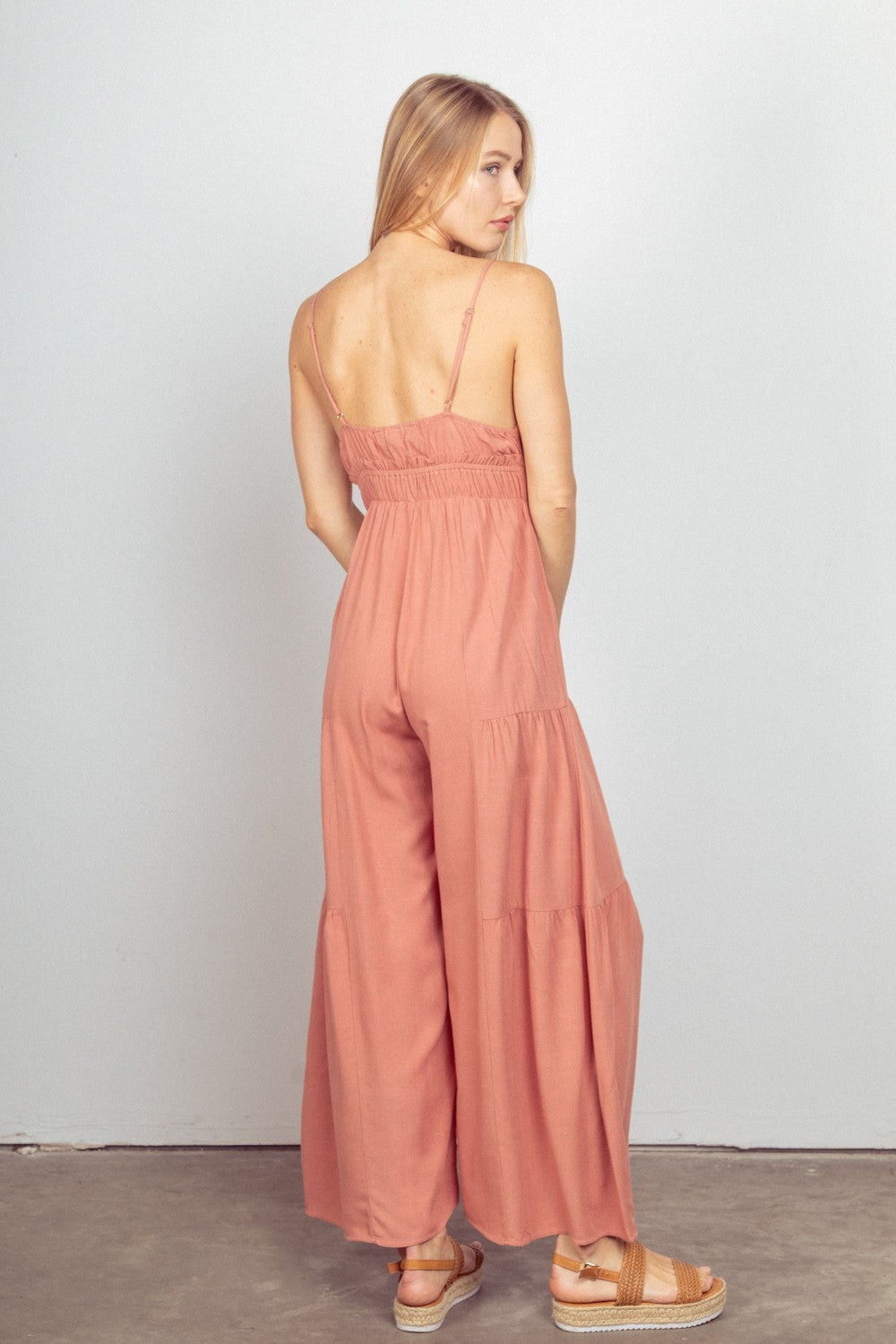 VERY J Sleeveless Ruched Wide Leg Jumpsuit VERY J Sleeveless Ruched Wide Leg Jumpsuit - TopFashionHQ
