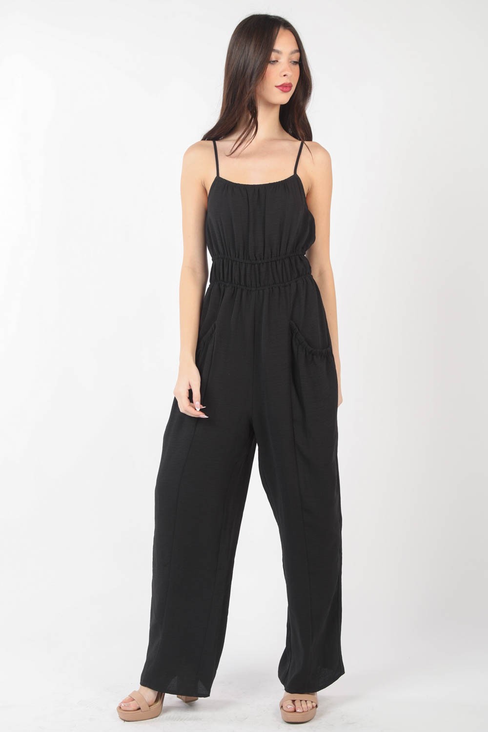 VERY J Pintuck Detail Woven Sleeveless Jumpsuit VERY J Pintuck Detail Woven Sleeveless Jumpsuit - TopFashionHQ