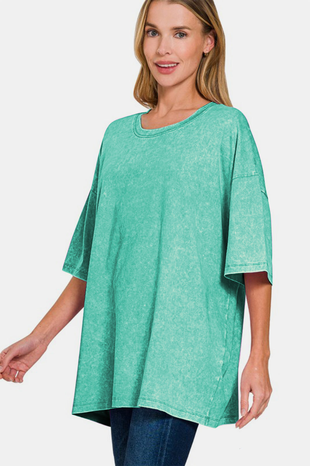 Zenana Full Size Washed Round Neck Drop Shoulder Oversized T-Shirt Zenana Full Size Washed Round Neck Drop Shoulder Oversized T-Shirt - TopFashionHQ