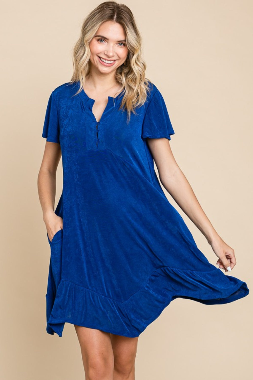 Culture Code Full Size Short Sleeve Ruffled Asymmetric Hem Dress Culture Code Full Size Short Sleeve Ruffled Asymmetric Hem Dress - TopFashionHQ