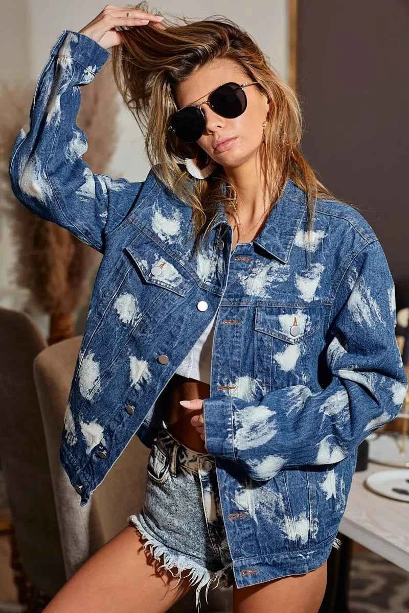 BiBi Washed Tie Dye Denim Jacket BiBi Washed Tie Dye Denim Jacket