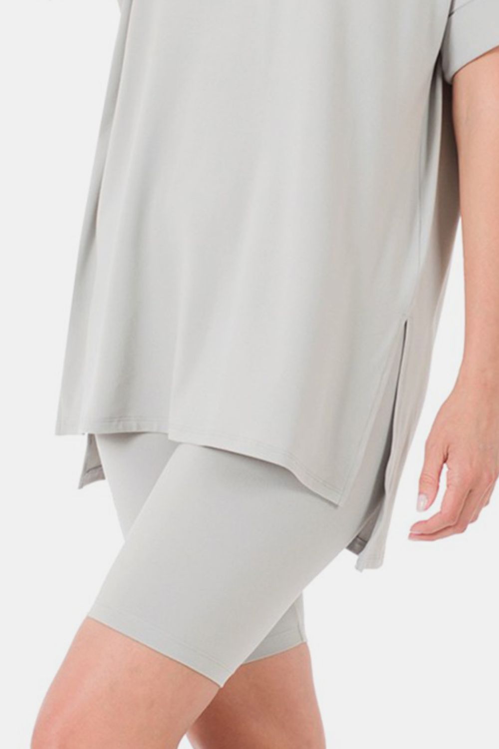 Zenana Full Size V-Neck Short Sleeve Slit T-Shirt and Shorts Set Zenana Full Size V-Neck Short Sleeve Slit T-Shirt and Shorts Set - TopFashionHQ
