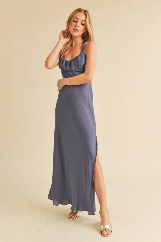 Aemi + Co Ruched Side Slit Cutout Back Maxi Cami Dress 7943da59-42d1-4cf0-9e0e-3fb2315e5285-Max